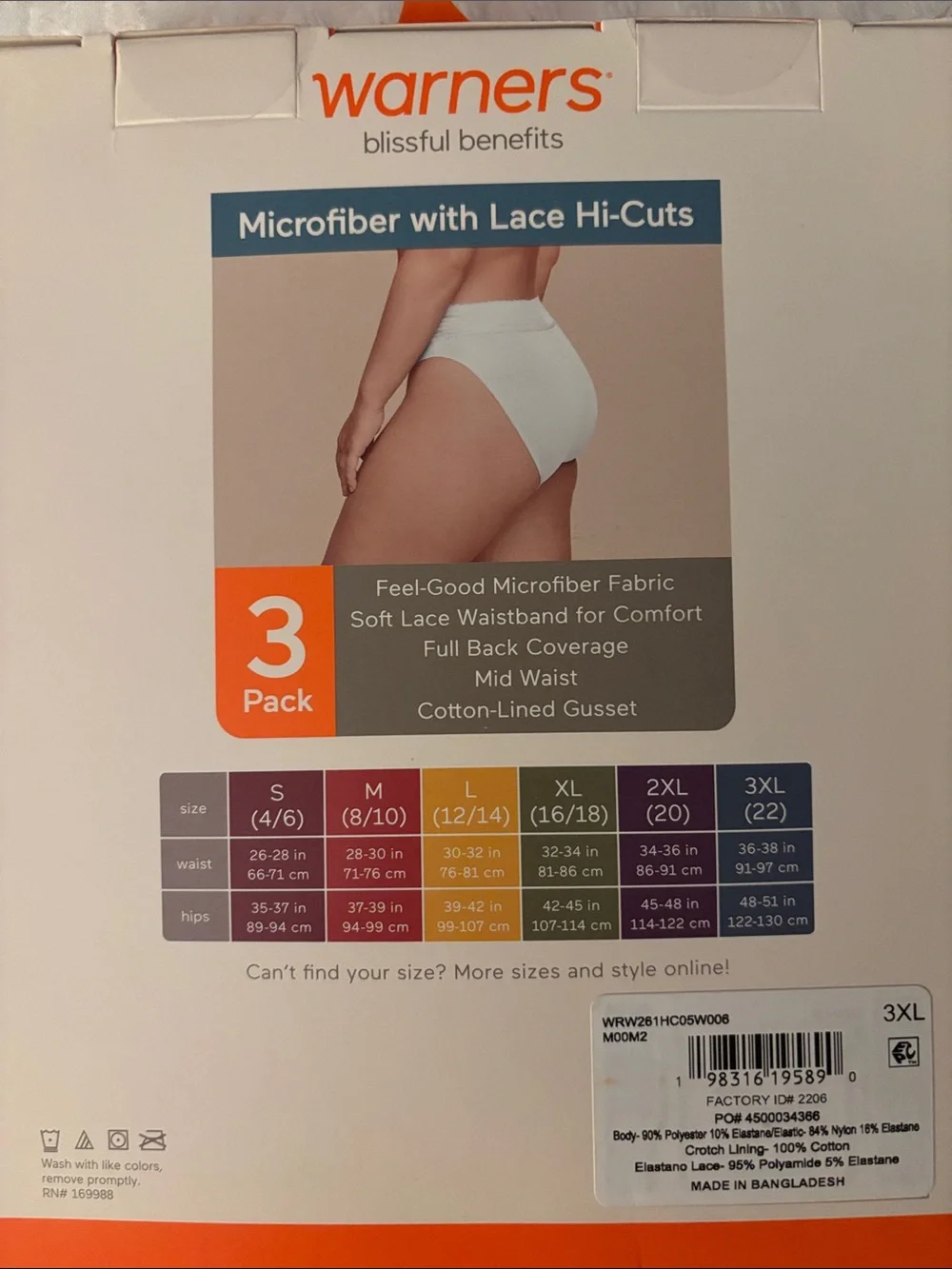 WARNERS MICROFIBER AND LACE HI-CUT PANTIES